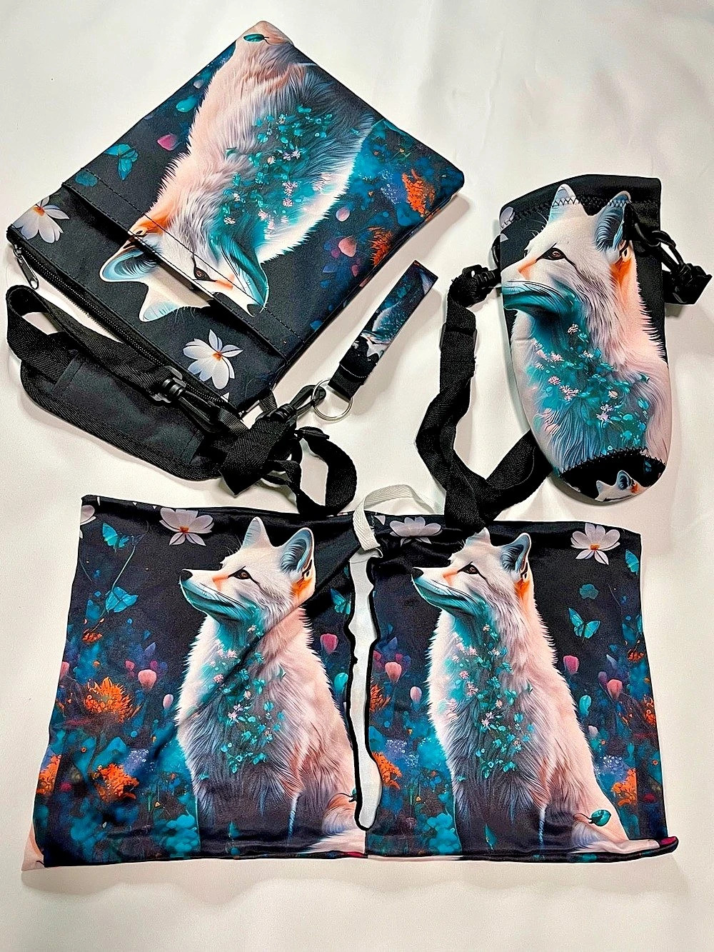 Fox Galaxy Cosmic Activewear Bottle Sling Pouch Book Sleeve Cover Set Tagless